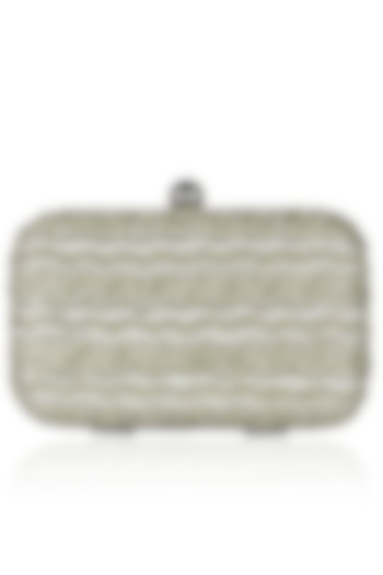 Silver Beads And Cutdana Embroidered Box Clutch by Malasa