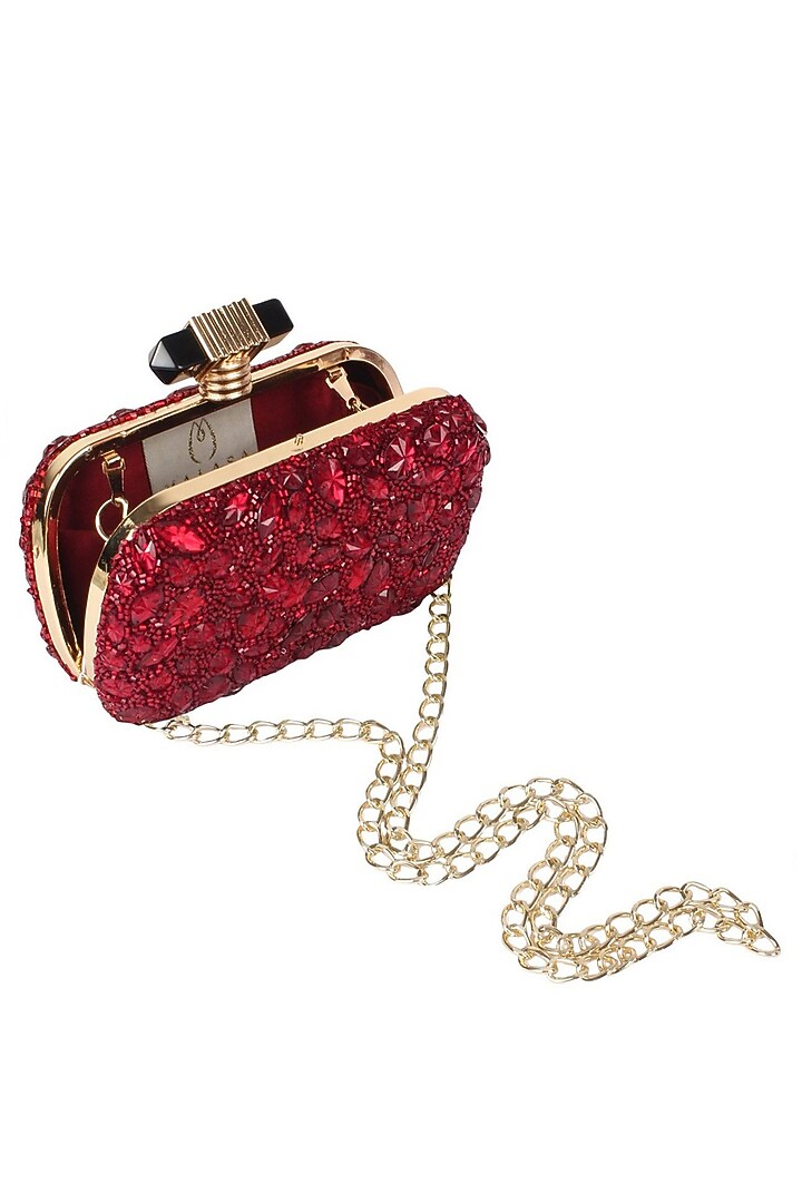 Malasa presents Burgundy beads and stone embroidered box clutch available only at Pernia's Pop Up Shop.