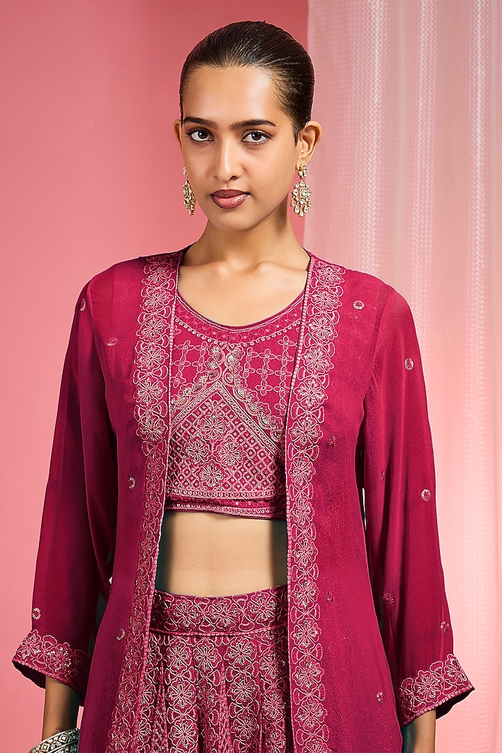 Maroon Georgette Dori & Resham Work Wedding Lehenga Set by Milu Madan at Pernia's Pop Up Shop