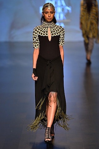 Black I Love Krishna Play Top and Dream Catcher Wrap Skirt by Malini Ramani