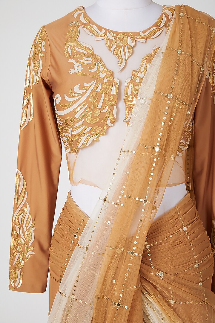 Ochre Shaded Wedding Saree Set by Malini Ramani at Pernia's Pop Up Shop