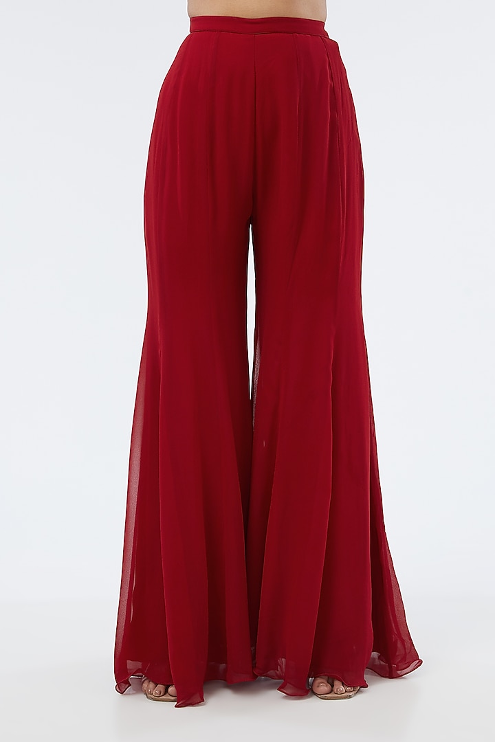 Red Net Cutdana Embroidered Cape Set by Malasa at Pernia's Pop Up Shop