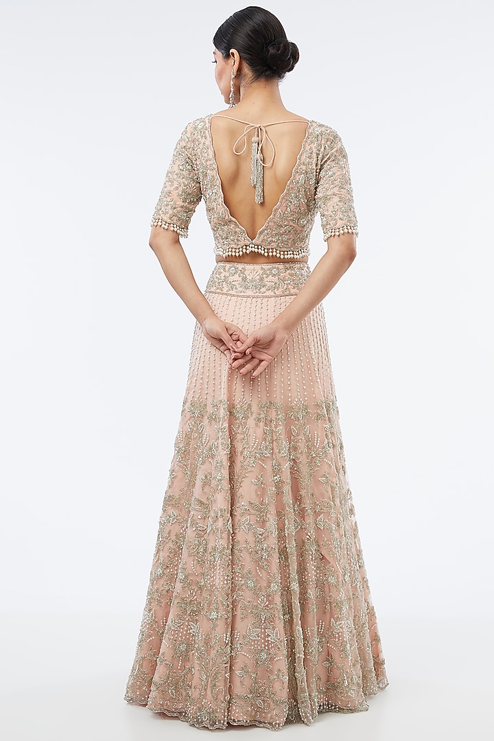 Pink Organza Cutdana Embroidered Bridal Lehenga Set by Malasa at Pernia's Pop Up Shop