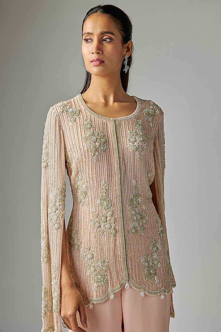 Pink Georgette Pant Set by Malasa at Pernia's Pop Up Shop