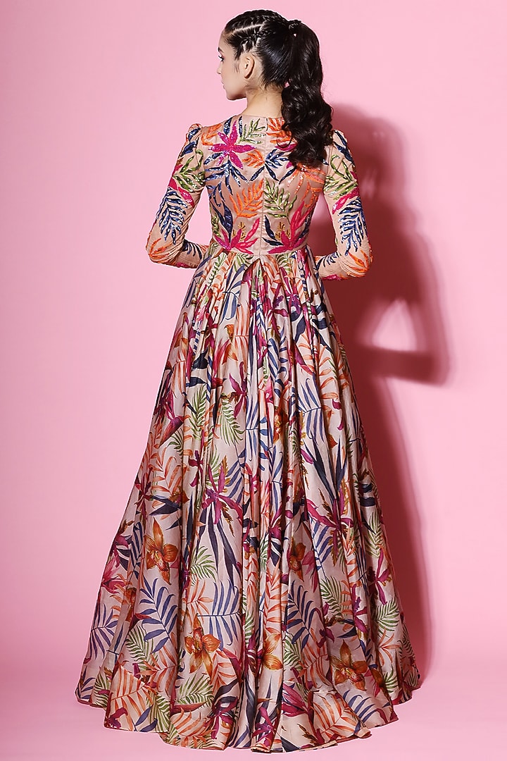Multi Colored Embellished & Printed Wedding Anarkali With Dupatta by Mahima Mahajan at Pernia's Pop Up Shop