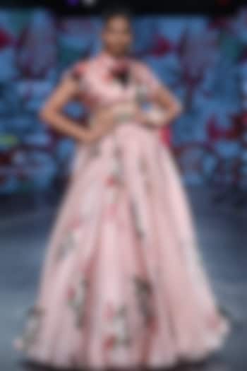 Blush Pink Embellished Blouse With Lehenga by Mahima Mahajan