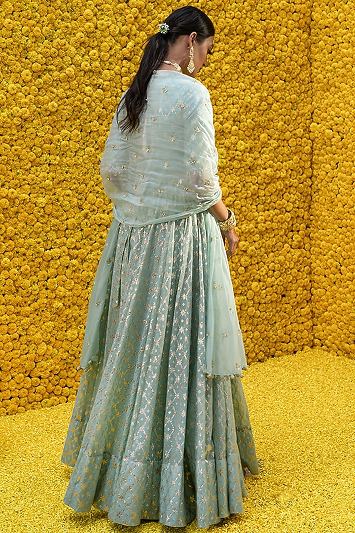 Aquamarine Green Hand Embroidered Wedding Anarkali Set by Mahima Mahajan at Pernia's Pop Up Shop