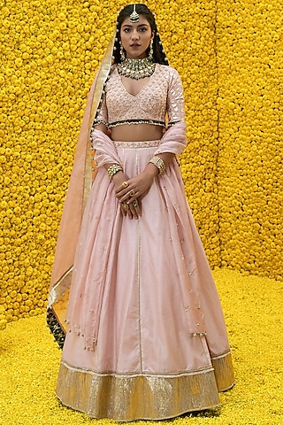 Blush Pink Hand Embroidered Lehenga Set by Mahima Mahajan