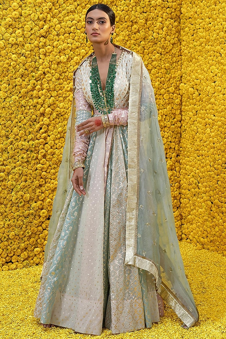 Multi-Colored Hand Embroidered Wedding Anarkali Set by Mahima Mahajan at Pernia's Pop Up Shop