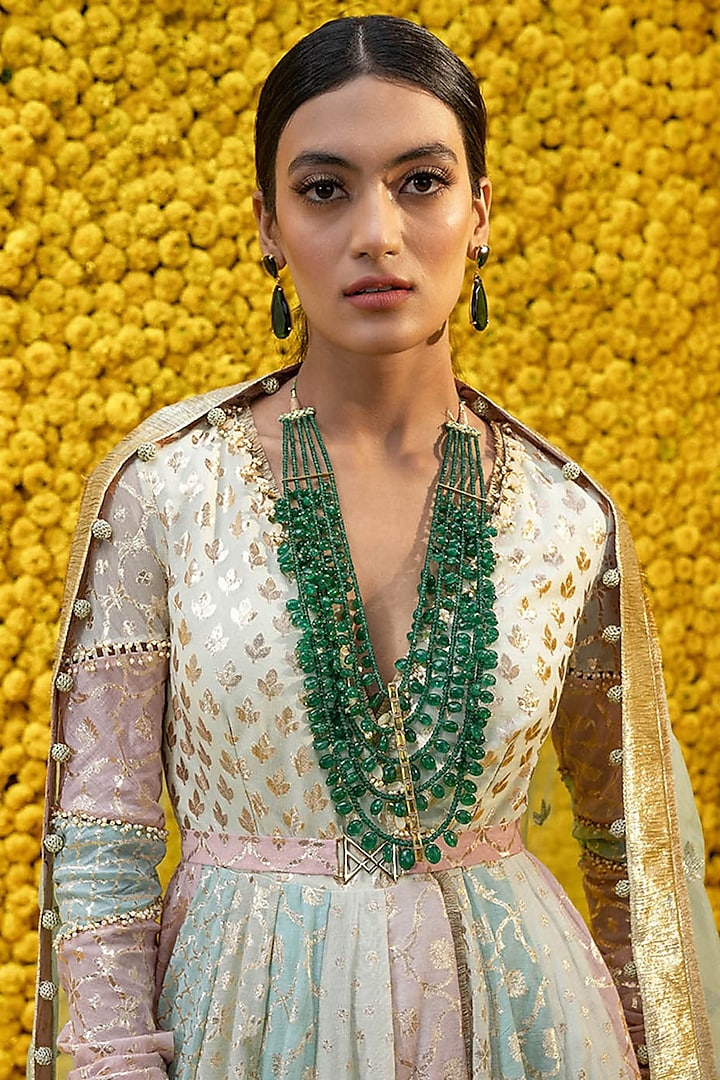 Multi-Colored Hand Embroidered Wedding Anarkali Set by Mahima Mahajan at Pernia's Pop Up Shop
