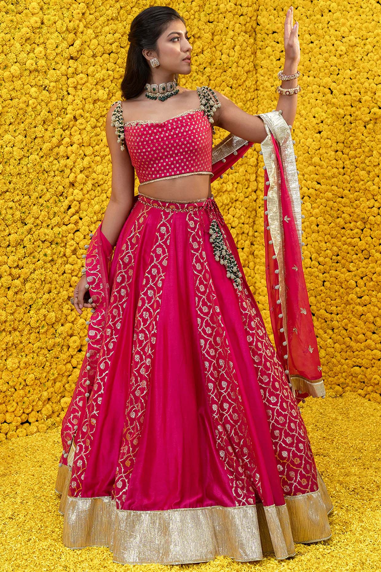 Hot Pink Banarasi Lehenga Choli -