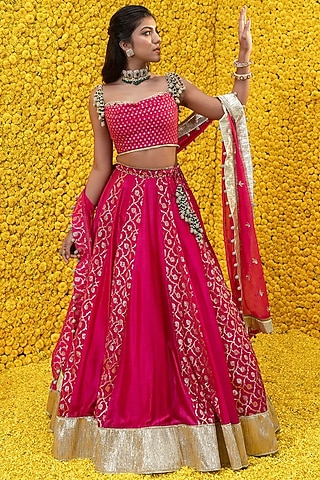 Hot Pink Lehenga Set With Embroidery by Mahima Mahajan