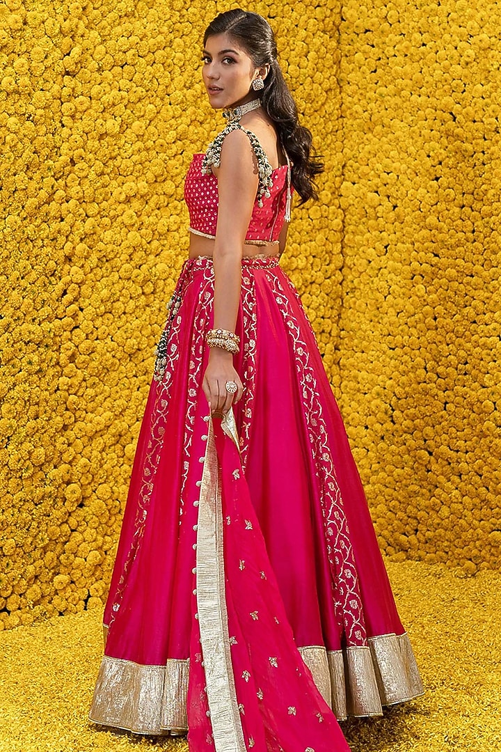 Hot Pink Wedding Lehenga Set With Embroidery by Mahima Mahajan at Pernia's Pop Up Shop