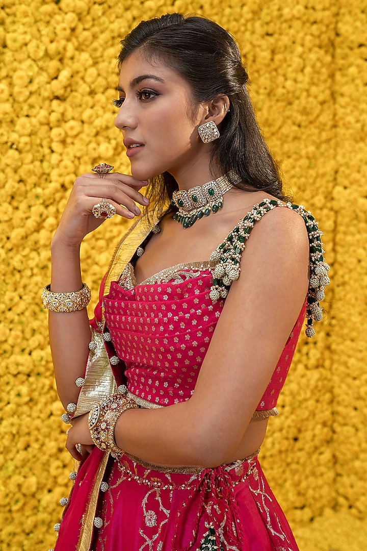 Hot Pink Wedding Lehenga Set With Embroidery by Mahima Mahajan at Pernia's Pop Up Shop