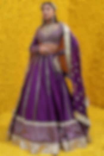 Purple Banarasi Chanderi Lehenga Set by Mahima Mahajan