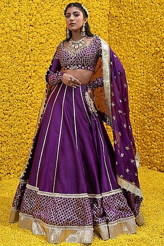 Purple Banarasi Chanderi Lehenga Set by Mahima Mahajan