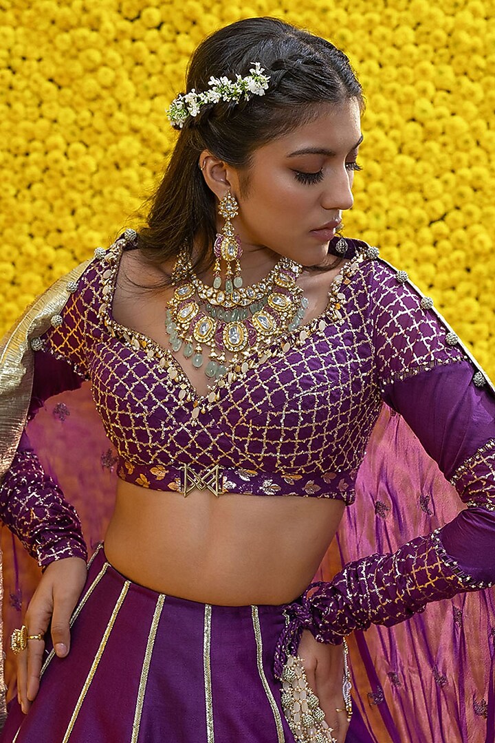 Purple Banarasi Chanderi Wedding Lehenga Set by Mahima Mahajan at Pernia's Pop Up Shop