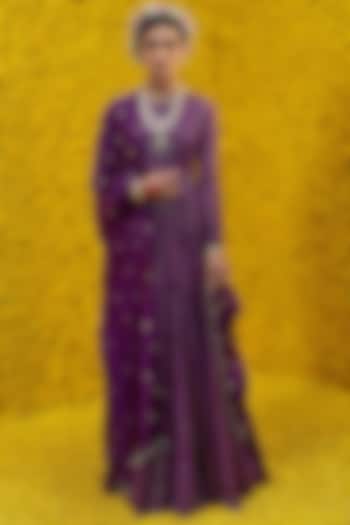 Purple Embroidered Anarkali Set by Mahima Mahajan