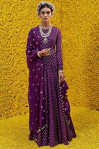 Purple Embroidered Anarkali Set by Mahima Mahajan