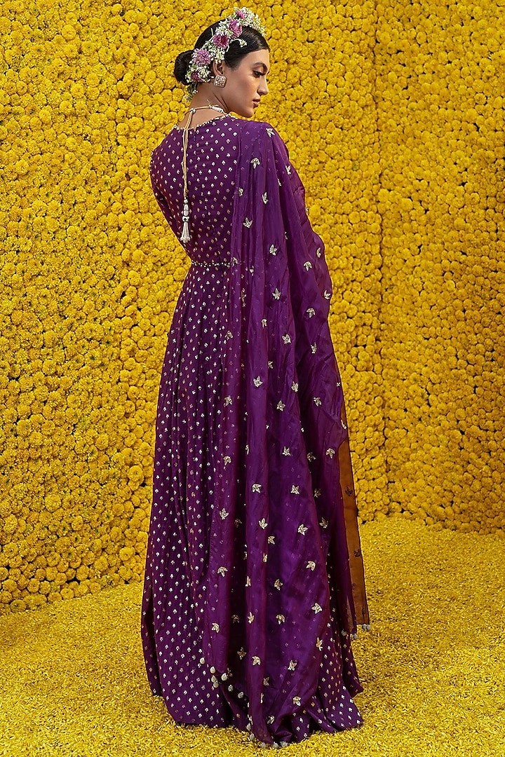 Purple Embroidered Wedding Anarkali Set by Mahima Mahajan at Pernia's Pop Up Shop