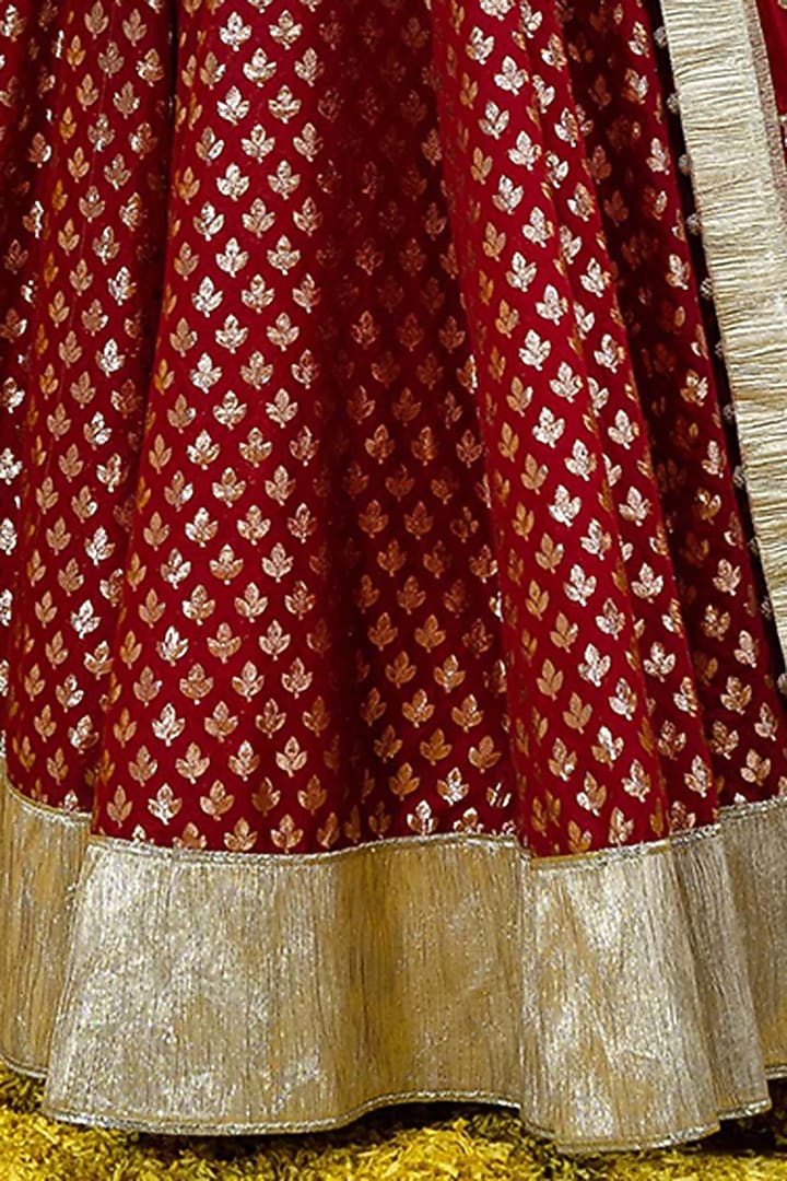 Burnt Red Embroidered Wedding Anarkali Set by Mahima Mahajan at Pernia's Pop Up Shop