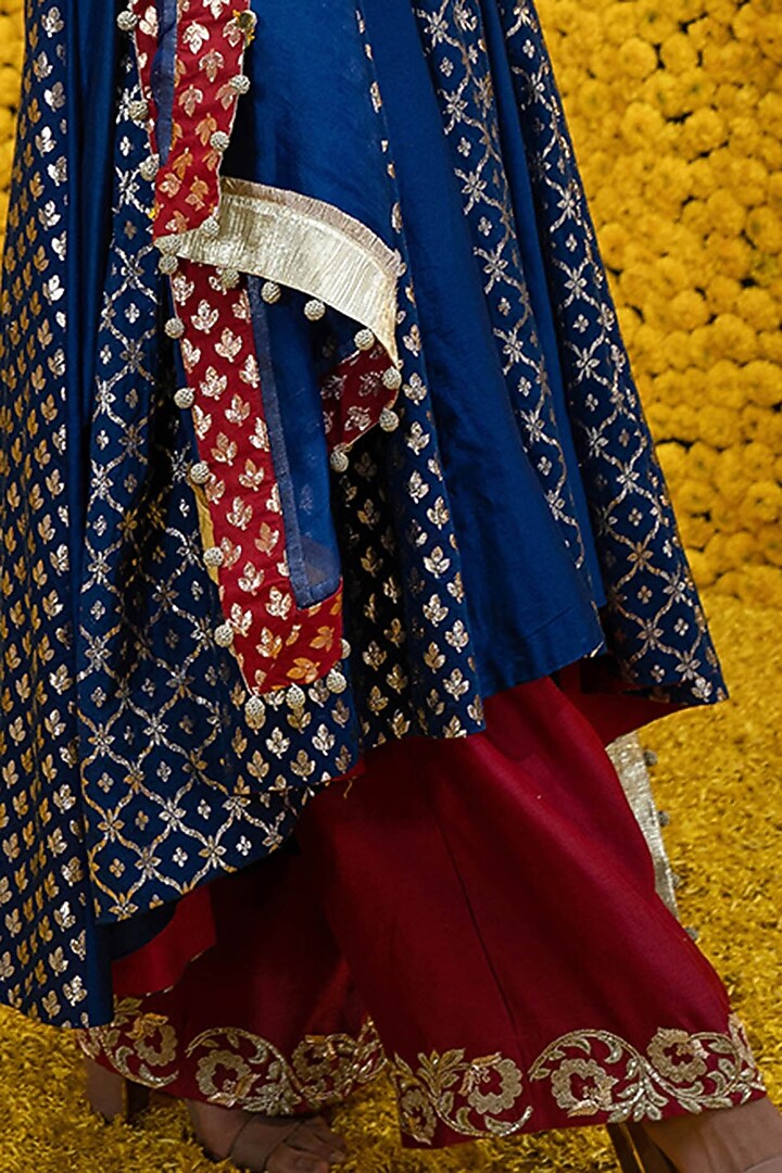 Cobalt Blue Banarasi Chanderi Wedding Anarkali Set by Mahima Mahajan at Pernia's Pop Up Shop