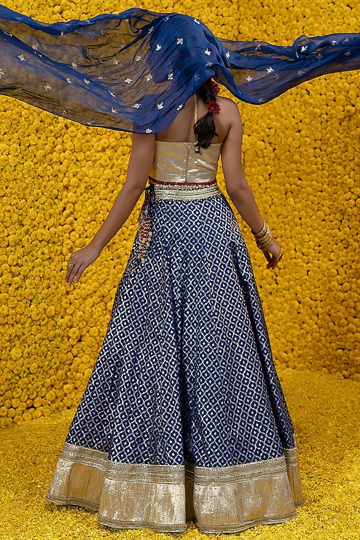 Cobalt Blue Banarasi Chanderi Wedding Lehenga Set by Mahima Mahajan at Pernia's Pop Up Shop