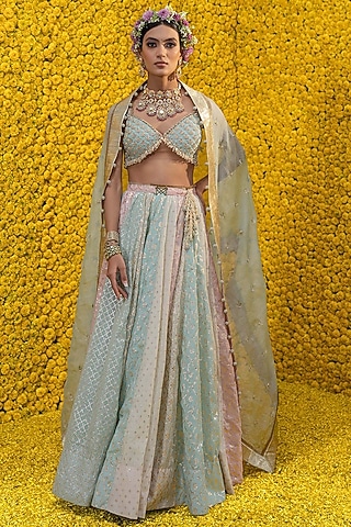 Multi-Colored Banarasi Chanderi Lehenga Set by Mahima Mahajan