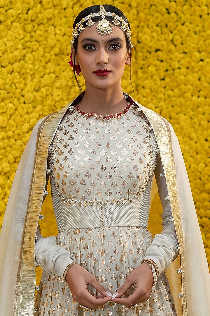 Mint Embroidered Wedding Anarkali Set by Mahima Mahajan at Pernia's Pop Up Shop