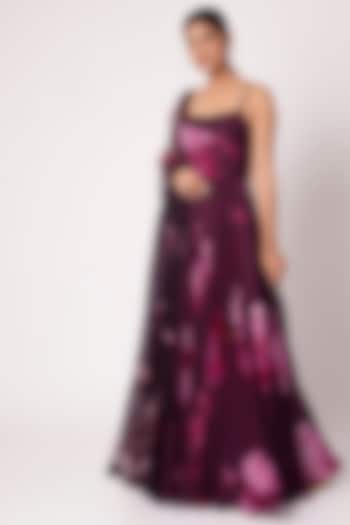 Purple Printed Wedding Anarkali With Embellished Dupatta by Mahima Mahajan at Pernia's Pop Up Shop