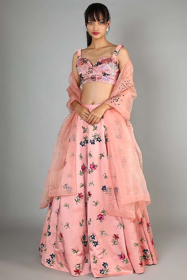 Blush Pink Printed Lehenga Set by Mahima Mahajan