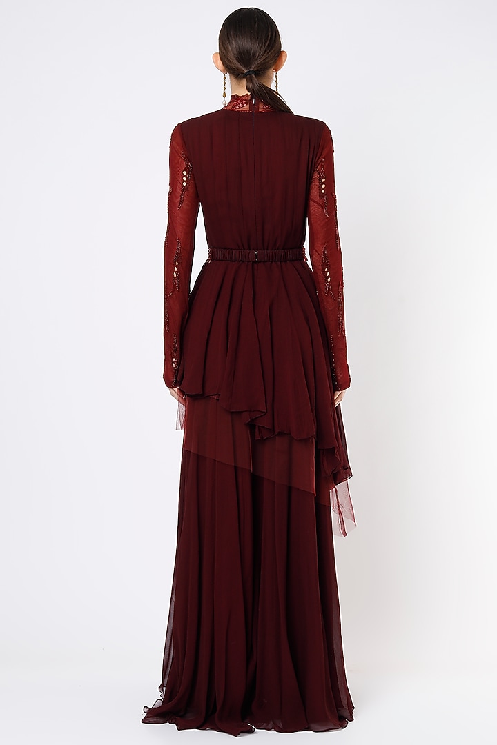 Wine Georgette Palazzo Pant Set by Mahima Mahajan at Pernia's Pop Up Shop