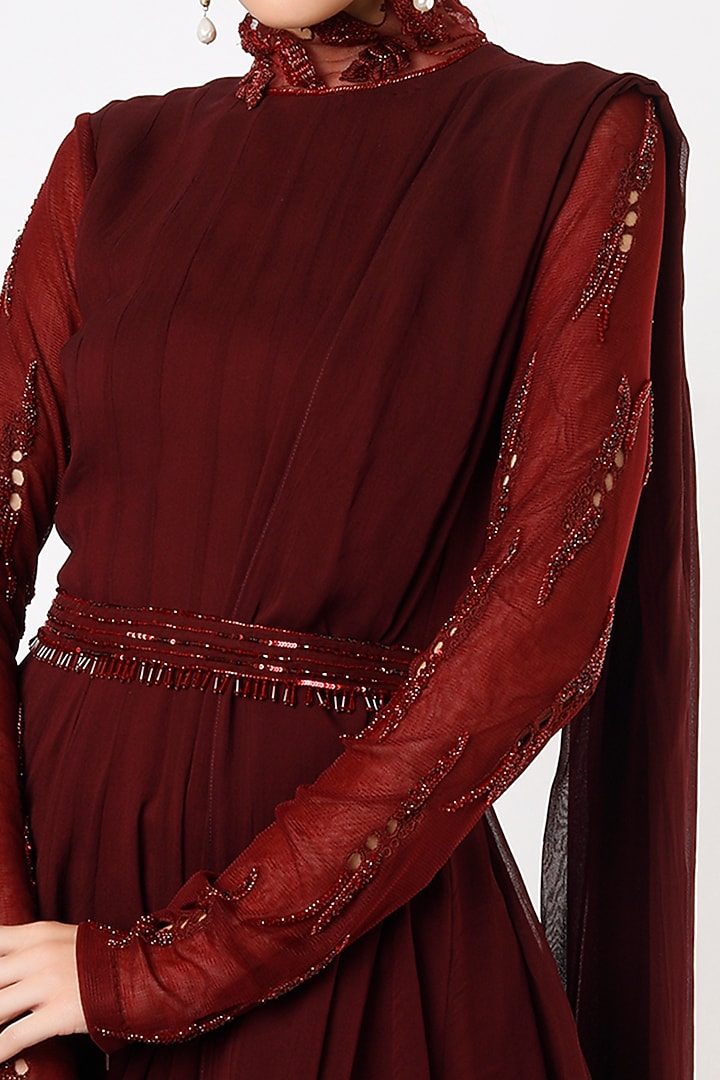 Wine Georgette Palazzo Pant Set by Mahima Mahajan at Pernia's Pop Up Shop