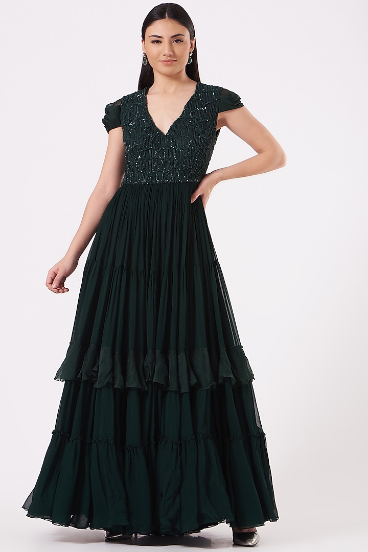 Black Embroidered Wedding Anarkali by Mahima Mahajan at Pernia's Pop Up Shop