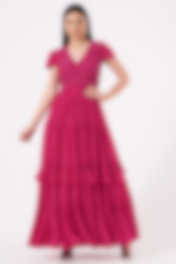 Red Georgette Embroidered Wedding Anarkali by Mahima Mahajan at Pernia's Pop Up Shop