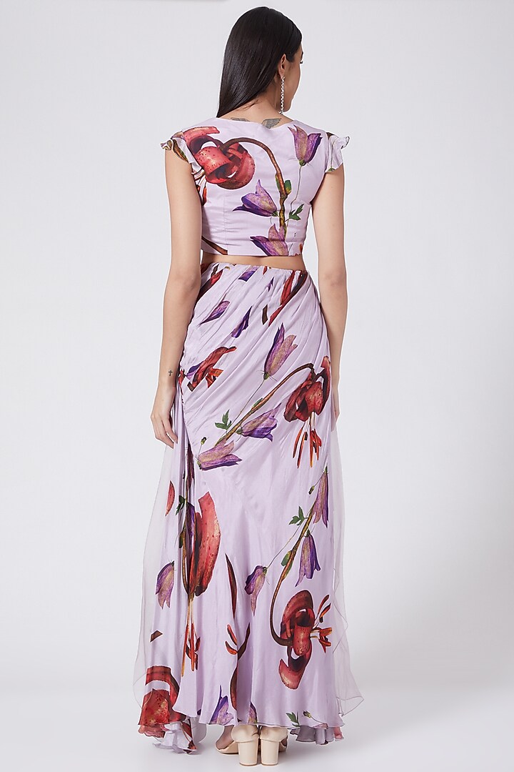 Mauve Modal Satin Printed Palazzo Pant Set by Mahima Mahajan at Pernia's Pop Up Shop