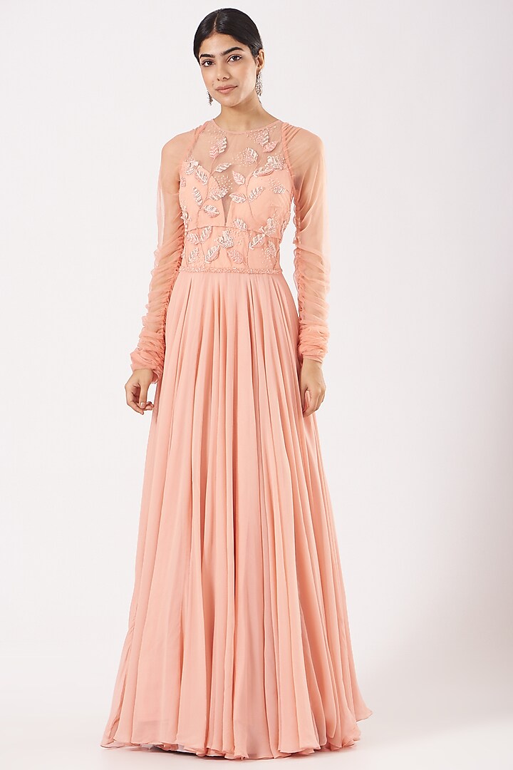 Blush Pink Embroidered Wedding Anarkali by Mahima Mahajan at Pernia's Pop Up Shop
