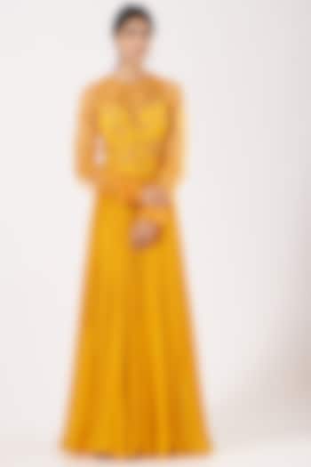 Mustard Embroidered Wedding Anarkali by Mahima Mahajan at Pernia's Pop Up Shop