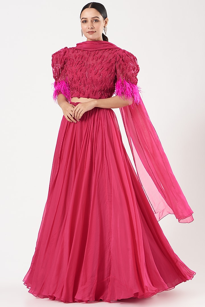 Hot Pink Embroidered Wedding Lehenga Set by Mahima Mahajan at Pernia's Pop Up Shop