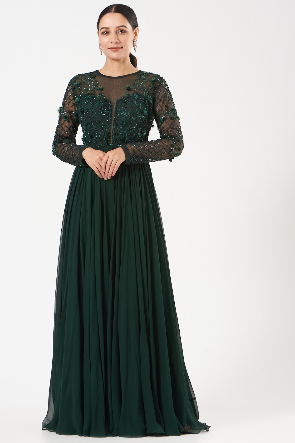 Emerald Green Embroidered Wedding Anarkali by Mahima Mahajan at Pernia's Pop Up Shop