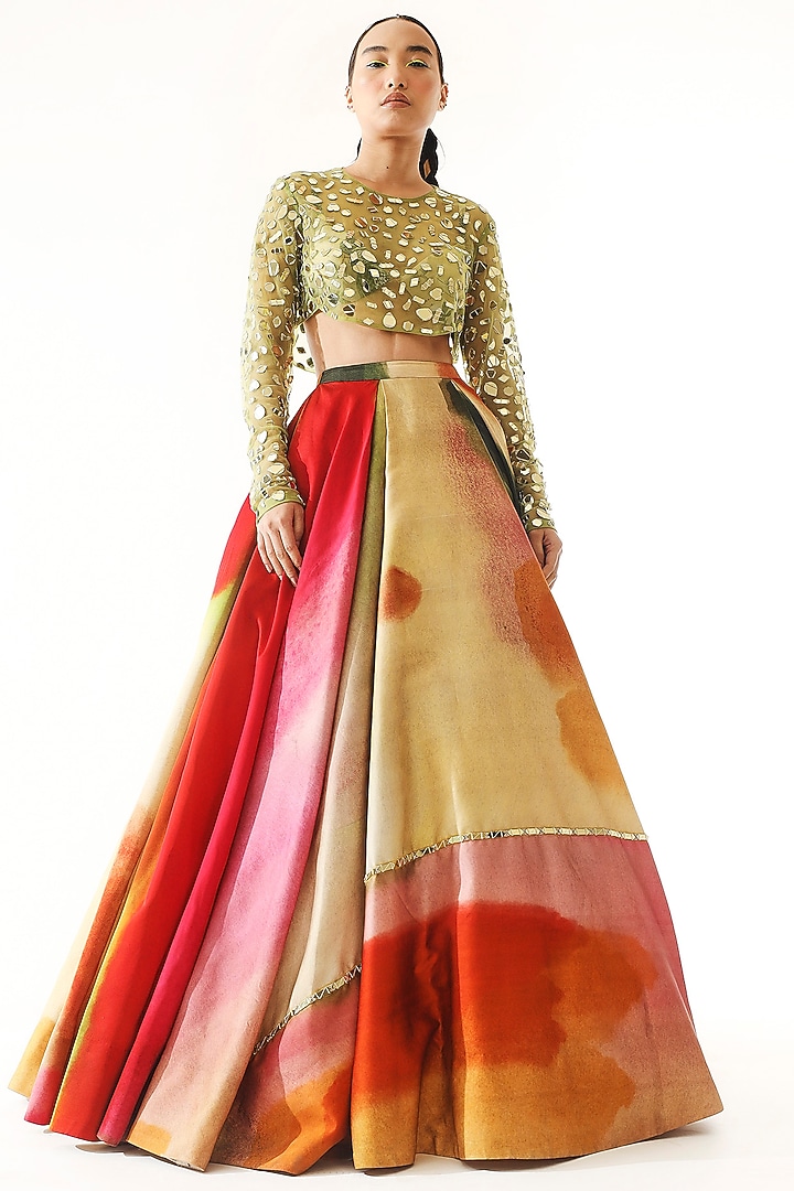 Multi-Colored Satin Organza Printed Wedding Lehenga Set by Mahima Mahajan at Pernia's Pop Up Shop