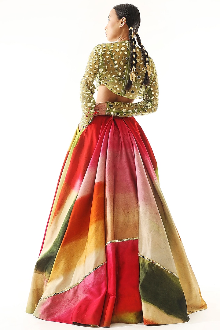 Multi-Colored Satin Organza Printed Wedding Lehenga Set by Mahima Mahajan at Pernia's Pop Up Shop