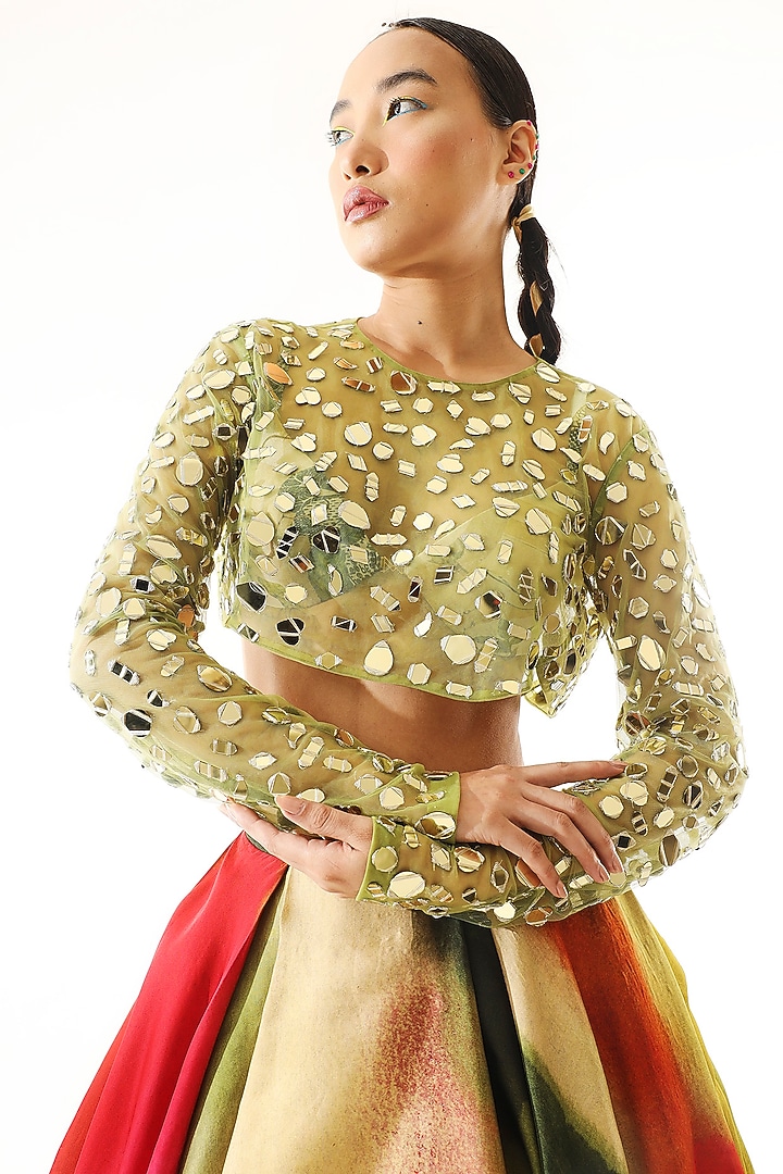 Multi-Colored Satin Organza Printed Wedding Lehenga Set by Mahima Mahajan at Pernia's Pop Up Shop