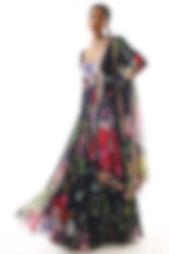 Navy Blue Georgette Printed Wedding Anarkali Set by Mahima Mahajan at Pernia's Pop Up Shop