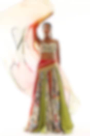 Multi-Colored Satin Organza Printed Wedding Lehenga Set by Mahima Mahajan at Pernia's Pop Up Shop