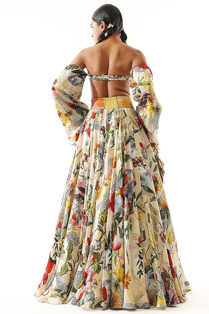 Ivory Satin Organza Printed Wedding Lehenga Set by Mahima Mahajan at Pernia's Pop Up Shop