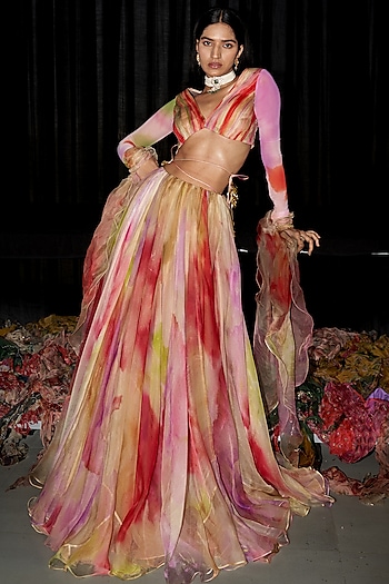 Multi-Colored Organza & Net Lycra Printed Wedding Lehenga Set by Mahima Mahajan at Pernia's Pop Up Shop