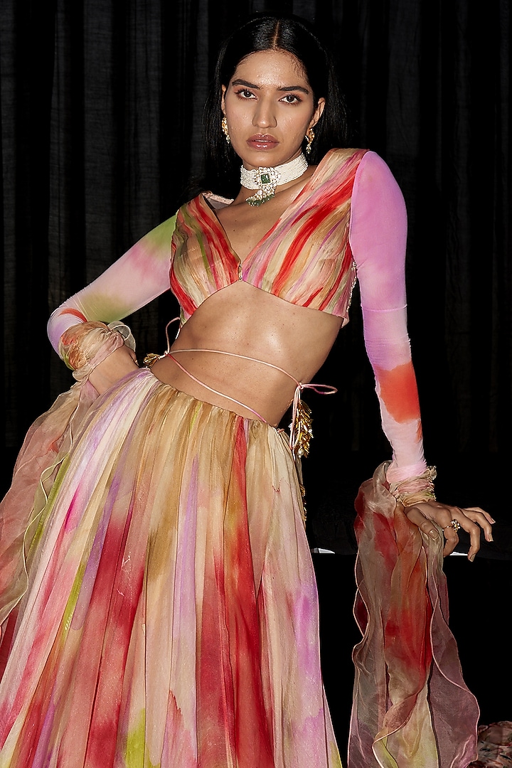 Multi-Colored Organza & Net Lycra Printed Wedding Lehenga Set by Mahima Mahajan at Pernia's Pop Up Shop