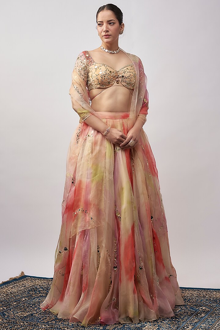 Multi-Colored Organza Printed Wedding Lehenga Set by Mahima Mahajan at Pernia's Pop Up Shop