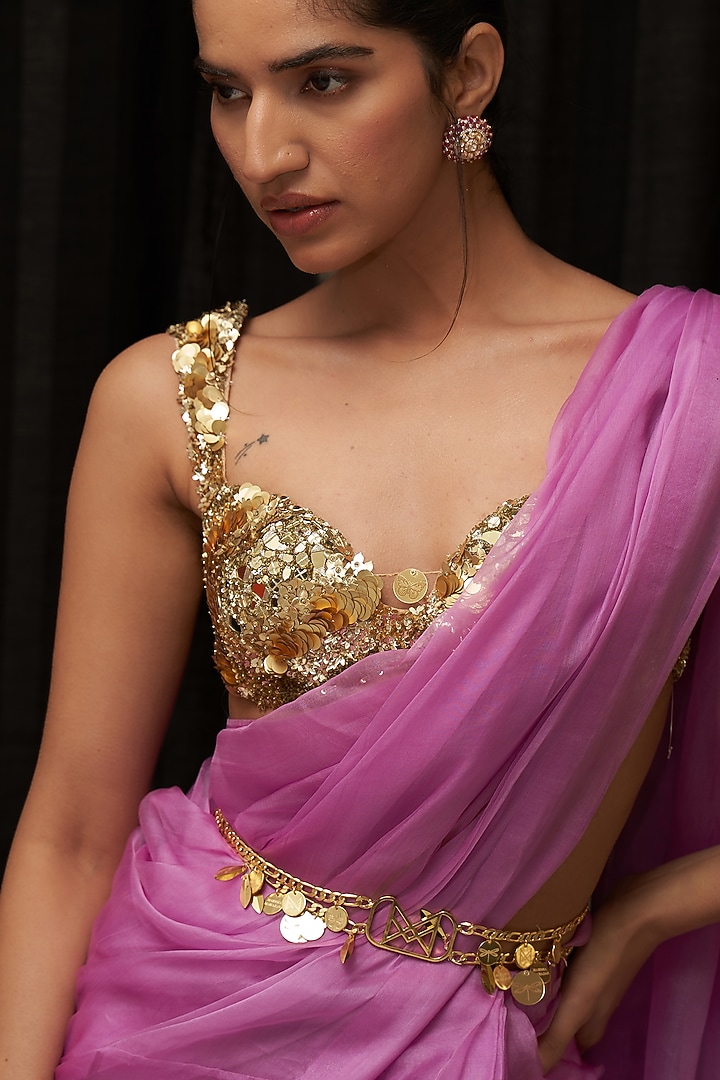 Lilac Organza & Cotton Lycra Pre-Draped Wedding Saree Set by Mahima Mahajan at Pernia's Pop Up Shop